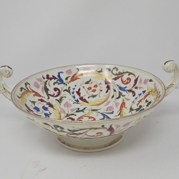 Antique Paris Porcelain Handpainted Footed Centerpiece Tazza Bowl Persian Motif